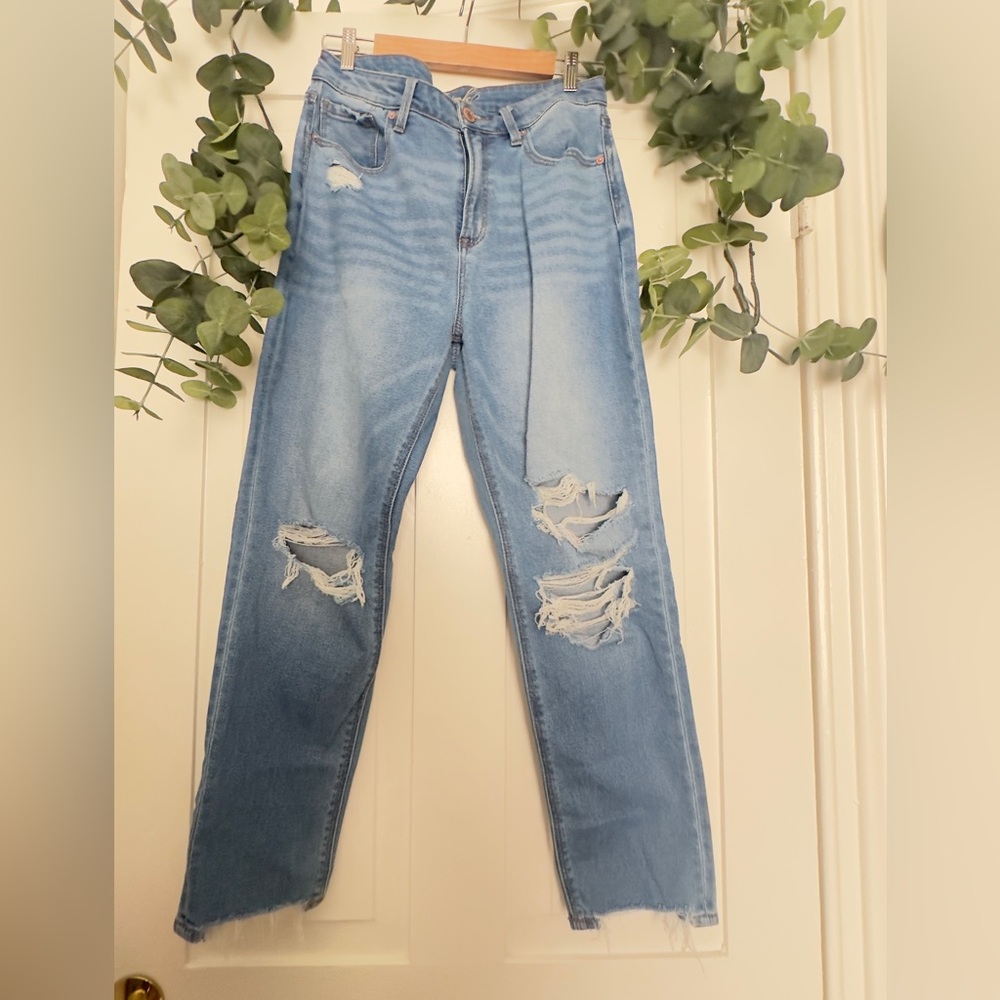 Blue Straight Leg Mom Jeans for Women, Size 10